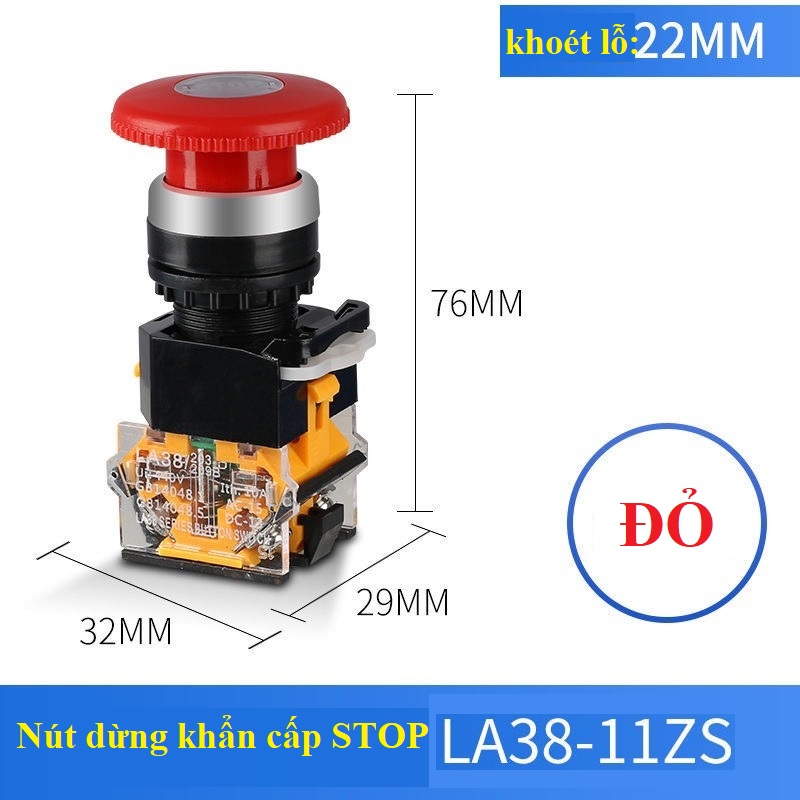 Combo 10 Nút dừng khẩn Emergency LA38 STOP Phi 22mm 1NO 1NC