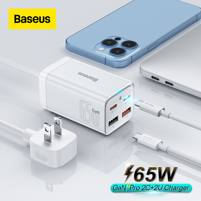 NEW丨Baseus 65W GaN3 Pro Fast Charger 4 in 1 Charging Adapter For iPhone 13 Pro Max Samsung Power Station For Laptop iPhone 13 12 Pro Max