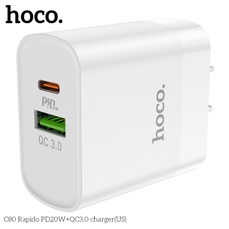 Cóc Sạc Nhanh Hoco C80 PD20W + QC3.0 2 Cổng Sạc TypeC Và USB