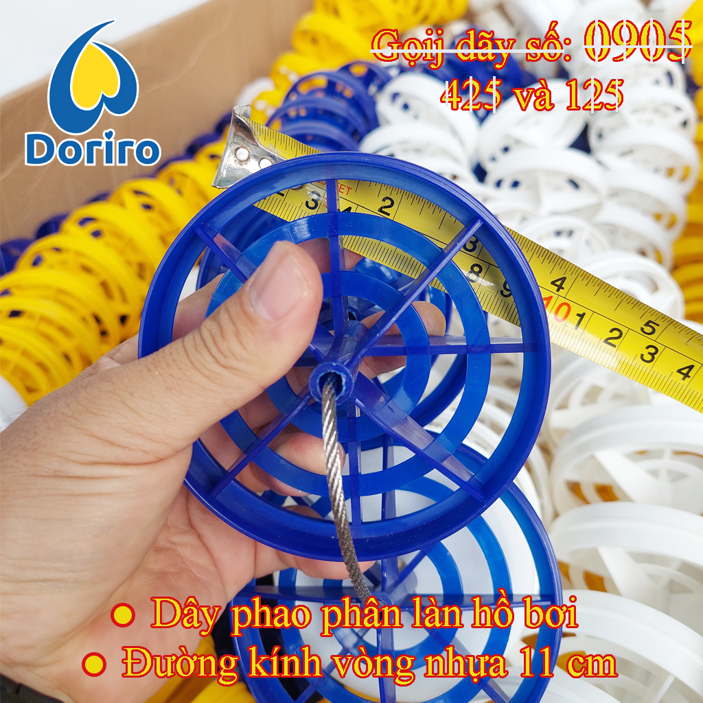 Dây phao phân làn hồ bơi, dài 25 mét và 50 mét HOẶC CHIỀU DÀI THEO YÊU CẪU CỦA KHÁCH, dây xuyên tâm bằng ny-long hoặc bằng thép.