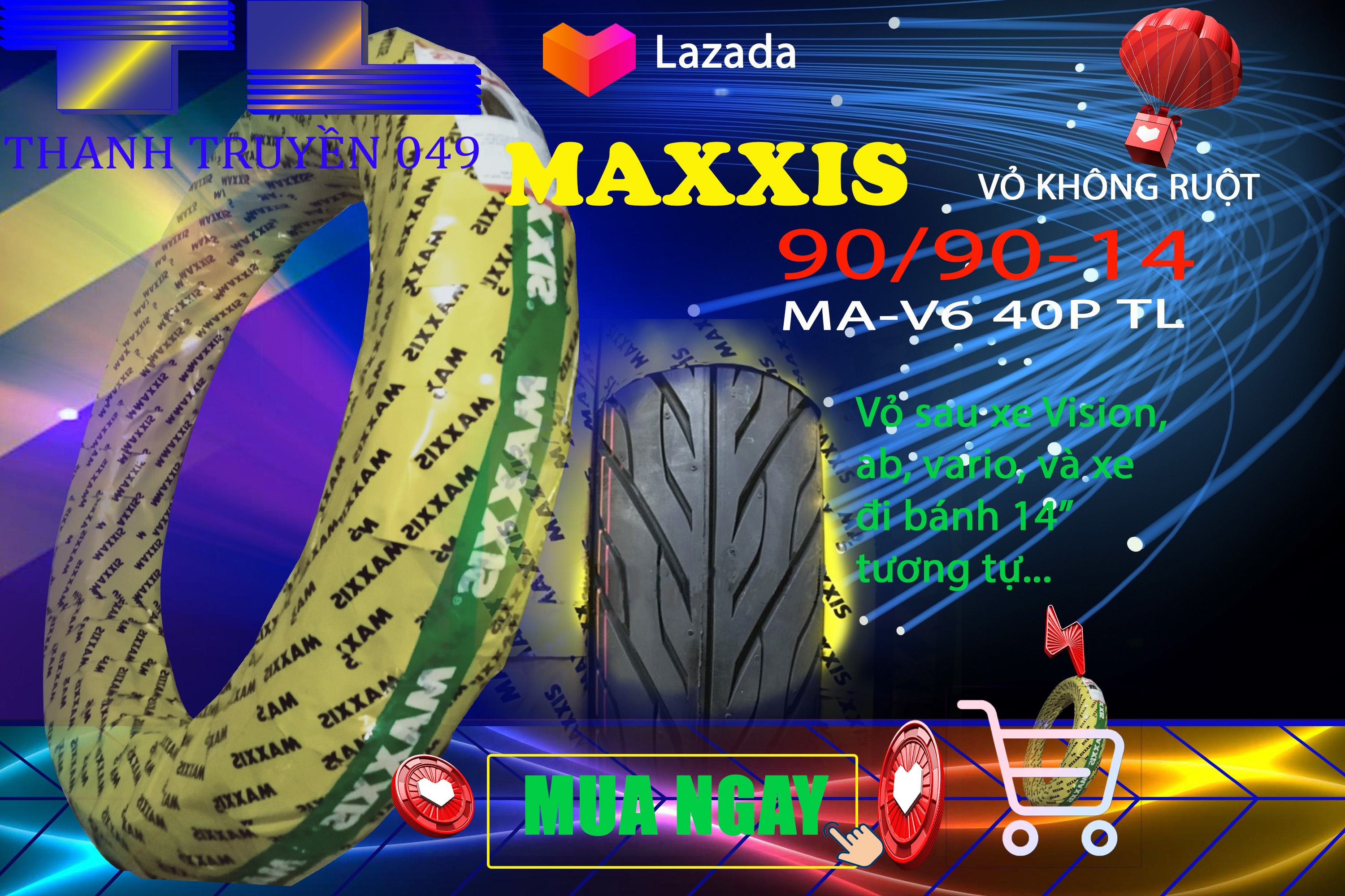 VỎ MAXXIS 90/90-14 MAV6 46P TL cho ab, vision các đời...