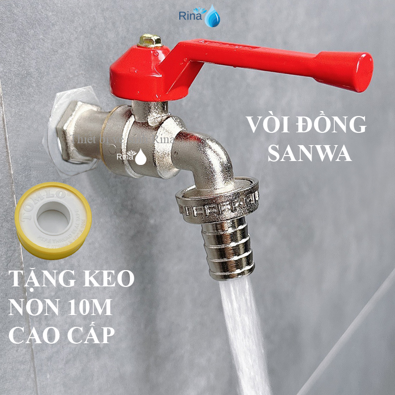 Vòi hồ xả nước sanwa 21 tay gạt có đầu ra ren 21 gắn đuôi chuột lắp ống mềm