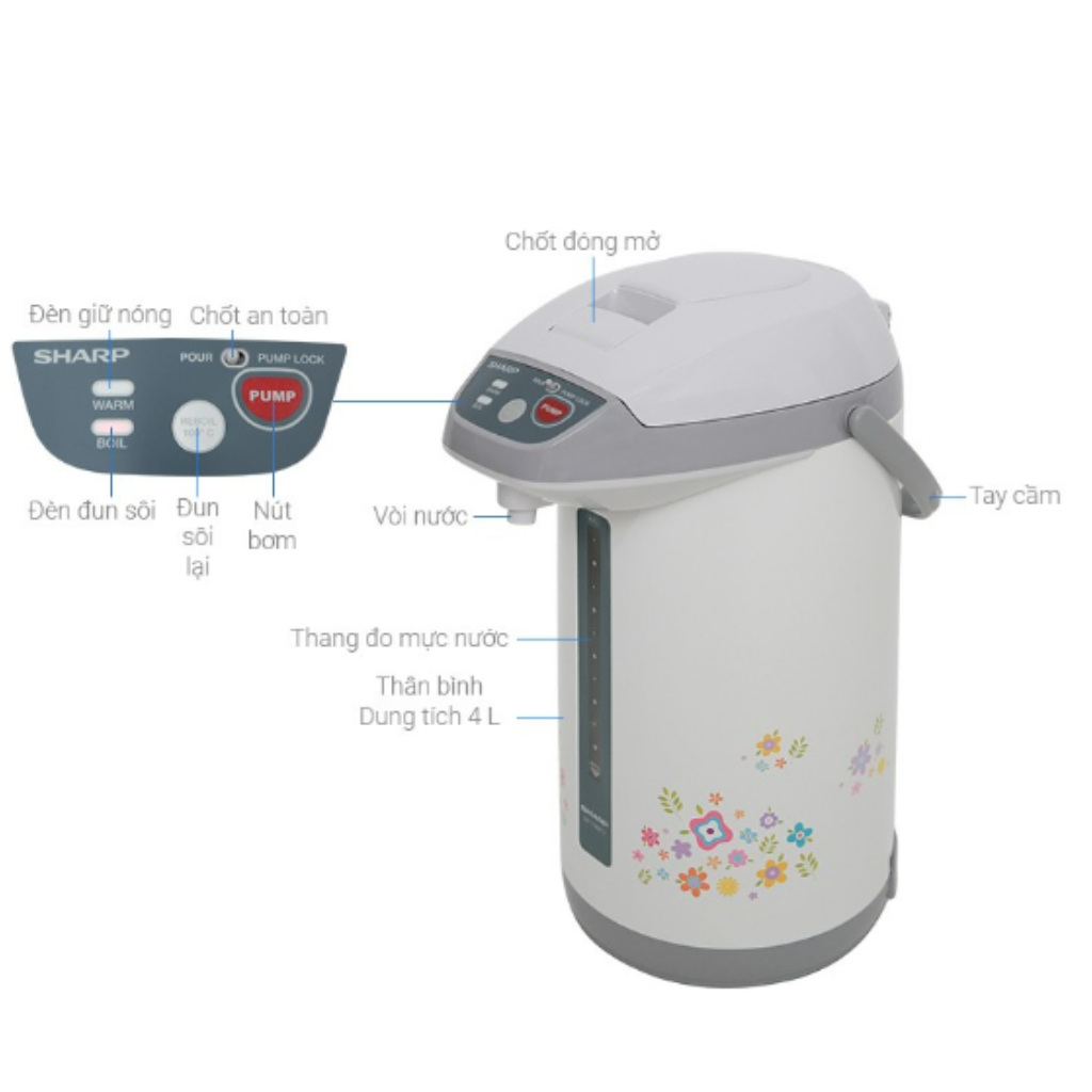Bình Thủy Điện Sharp KP-Y40PV-RD(4L)-Hàng Chính Hãng