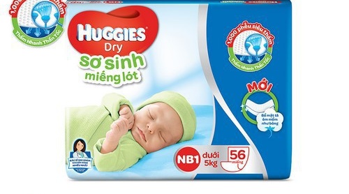 [ cộng 6 miếng] Miếng lót sơ sinh Huggies Newborn 1 (0-5kg) - N64(Gói 64 miếng)