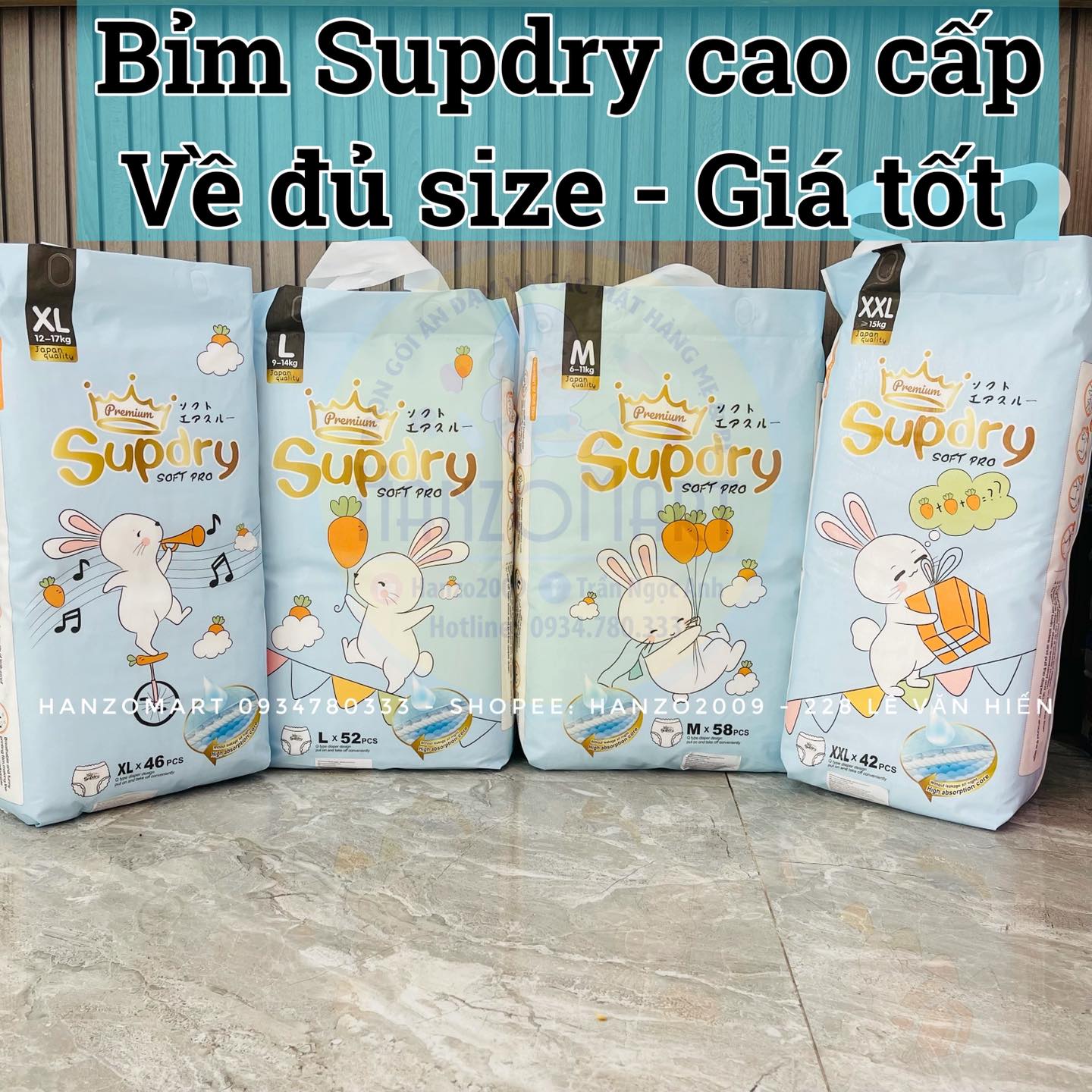 Bỉm supdry cao cấp nội địa trung quần dán size s72/m66/l60/m58/l52/xl46/xxl42/xxxl40