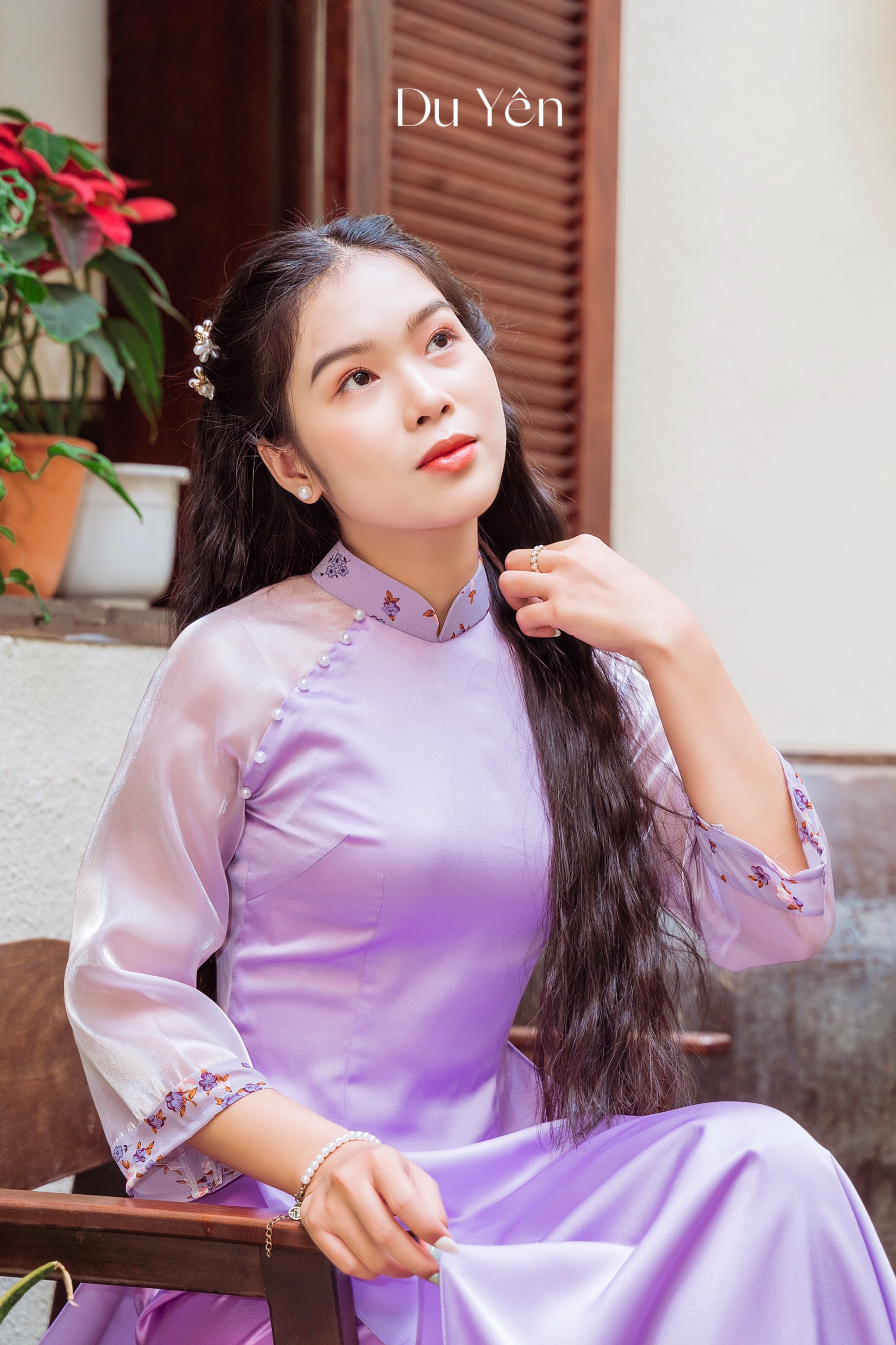 Áo Dài Cách Tân Lụa Mỹ Phối Hoa Nhí, Áo Dài Mộng Thy (Áo Dài Thiết Kế Du Yên)