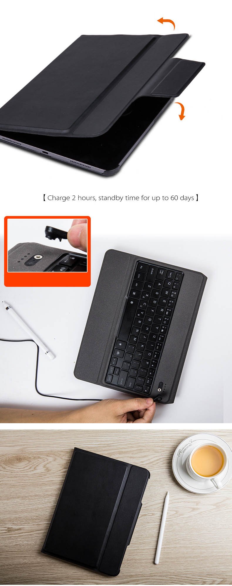 Bao da kèm bàn phím Bluetooth cho iPad Mini4/ iPad Mini 5 Đen ATUROS