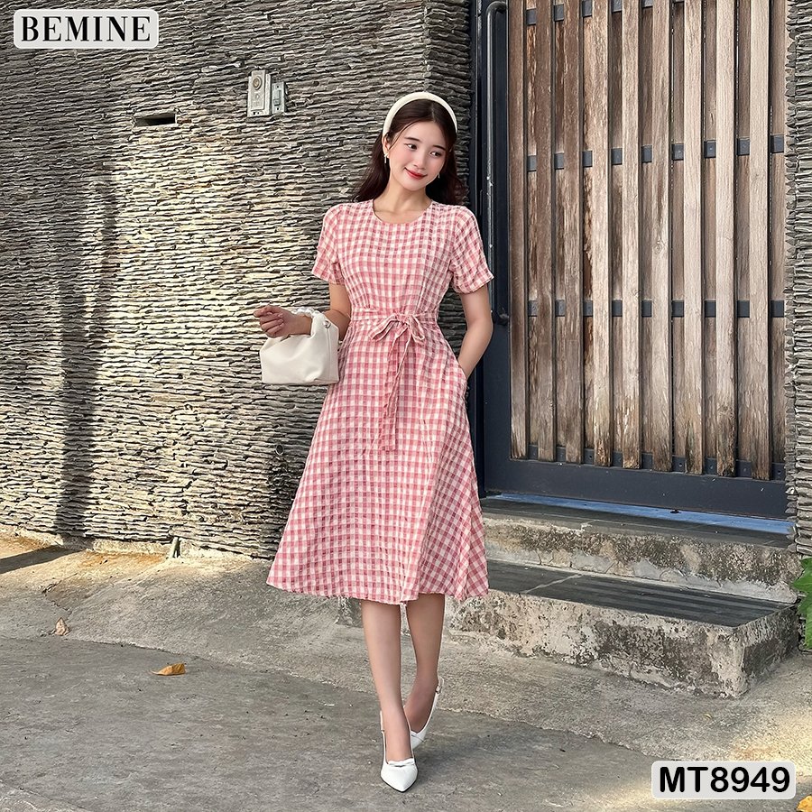 Đầm thiết kế cổ tròn eo thắt nơ dàng xoè bemine mt8949