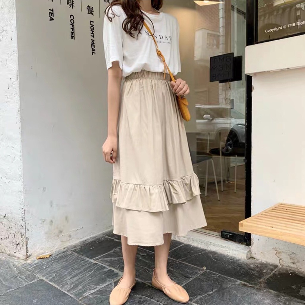 Chân váy dài 2 tầng dạng xòe phong cách hàn quốc , Váy lưng chun chất liệu  voan dài 2 lớp | Shopee Việt Nam