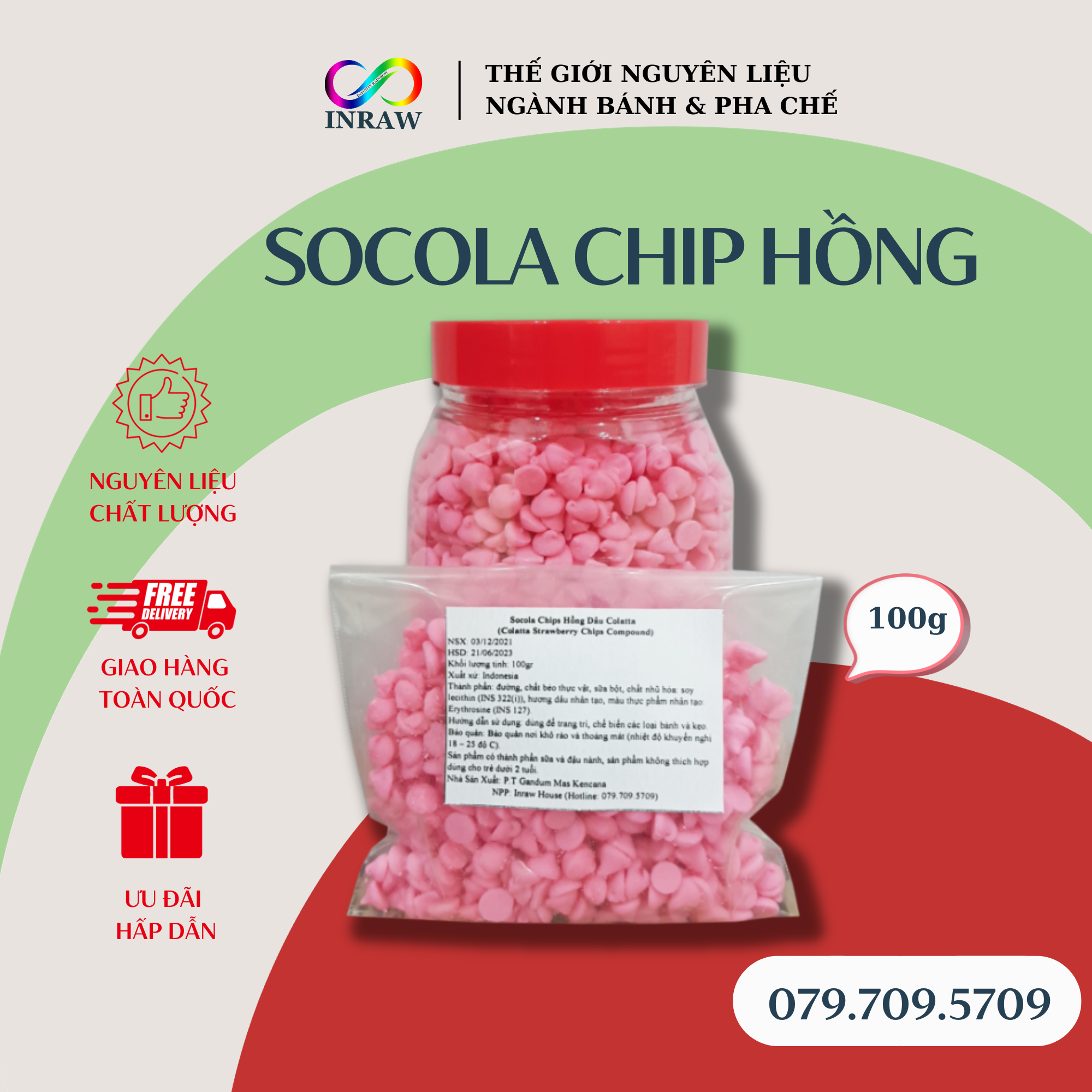 Socola Chip Hồng Dâu Colatta 100gr