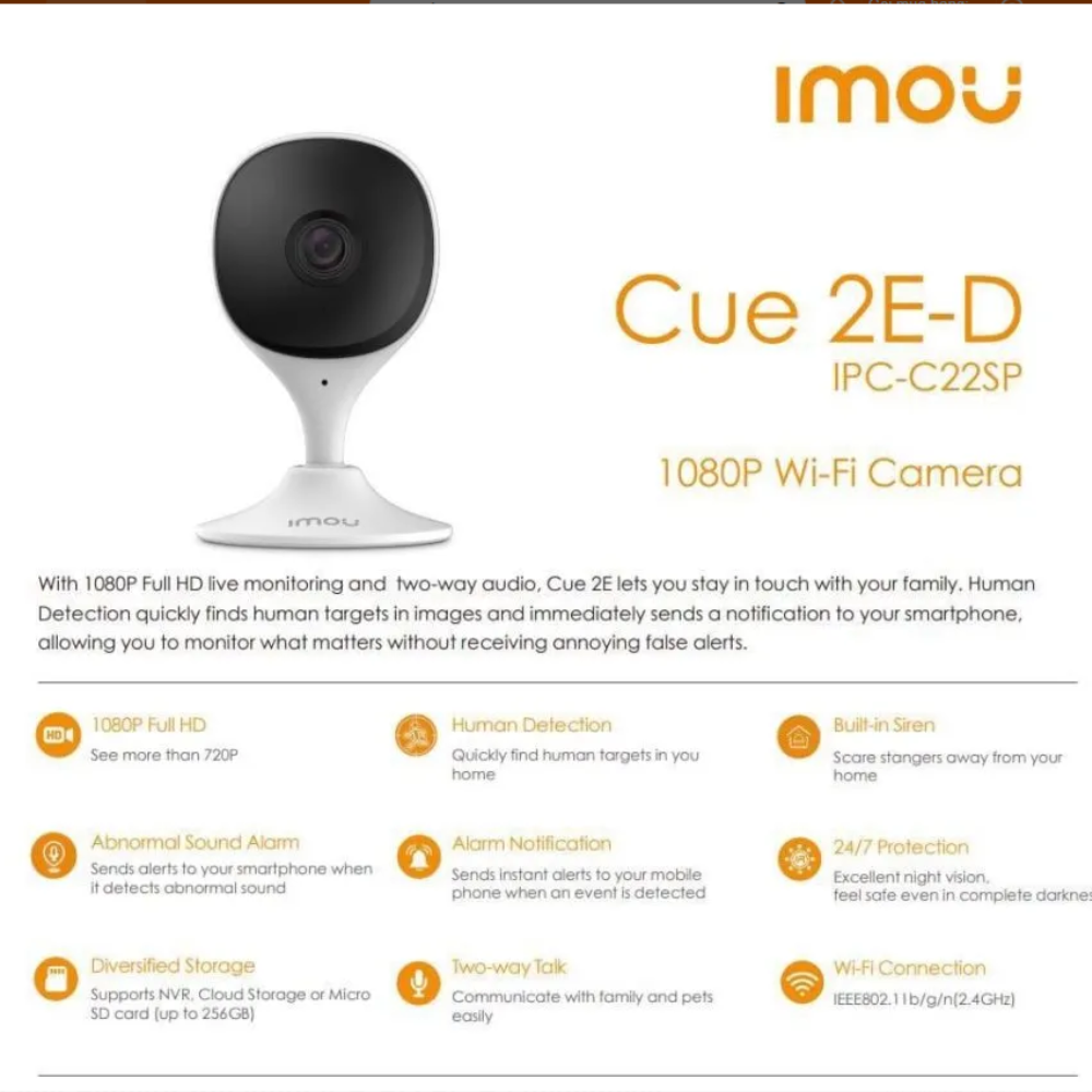 Camera IP Imou Cue 2E-D-C22SP-D-2MPX Model 2021 (Có lựa chọn: CAMERA LẺ, COMBO CAMERA KÈM THẺ NHỚ) - SP001882