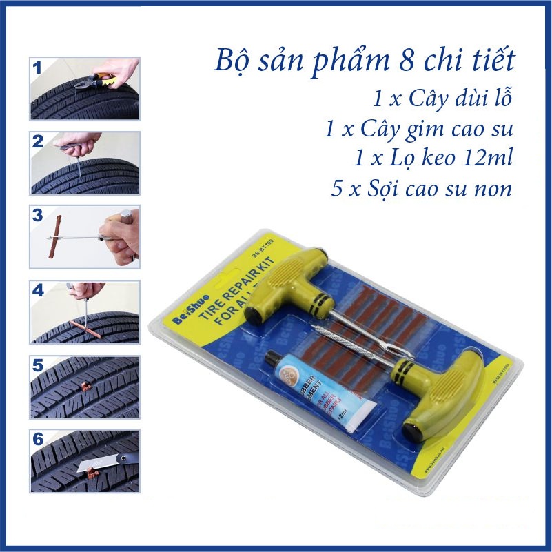 Bộ vá lốp không săm ô tô xe máy cứu hộ du lịch phượt thủ BS-BT109