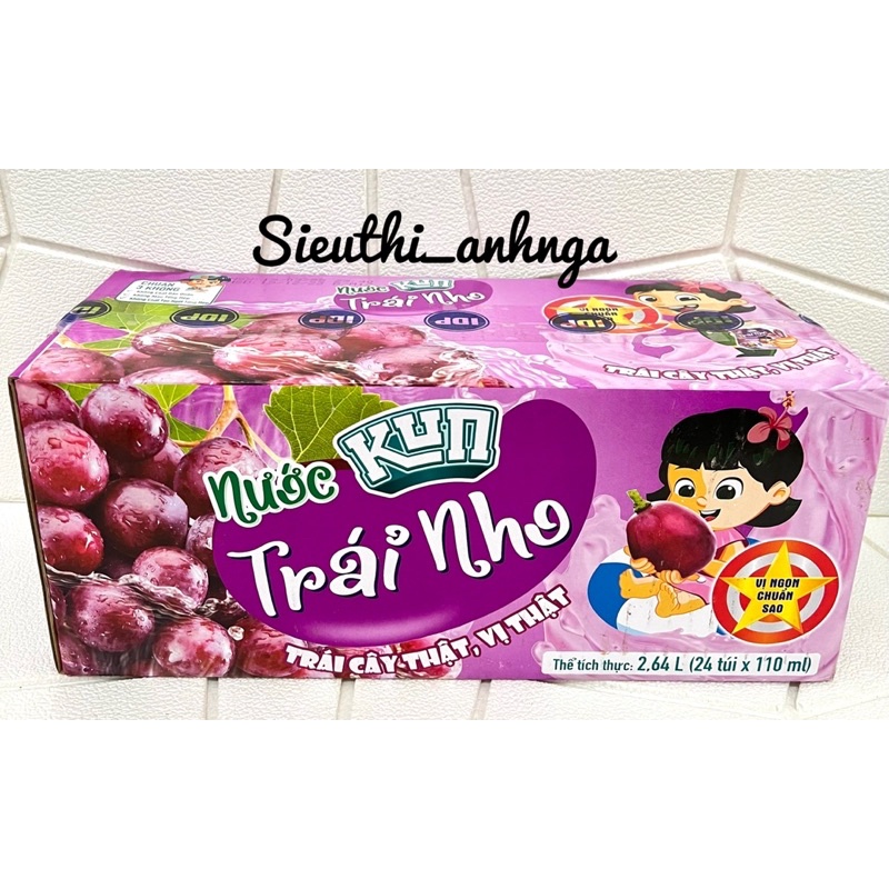Thùng Nước Trái Cây Kun Trái Nho/Trái Ổi (24 túi x 110ml)