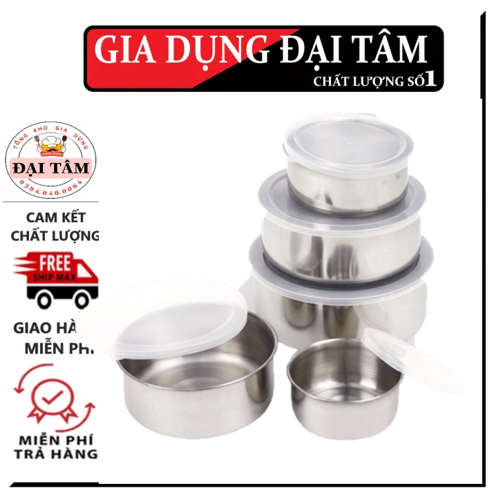 Bộ 5 bát inox có nắp đậy - bát inox - bát inox có nắp - thố inox - an toàn cho sức khỏe