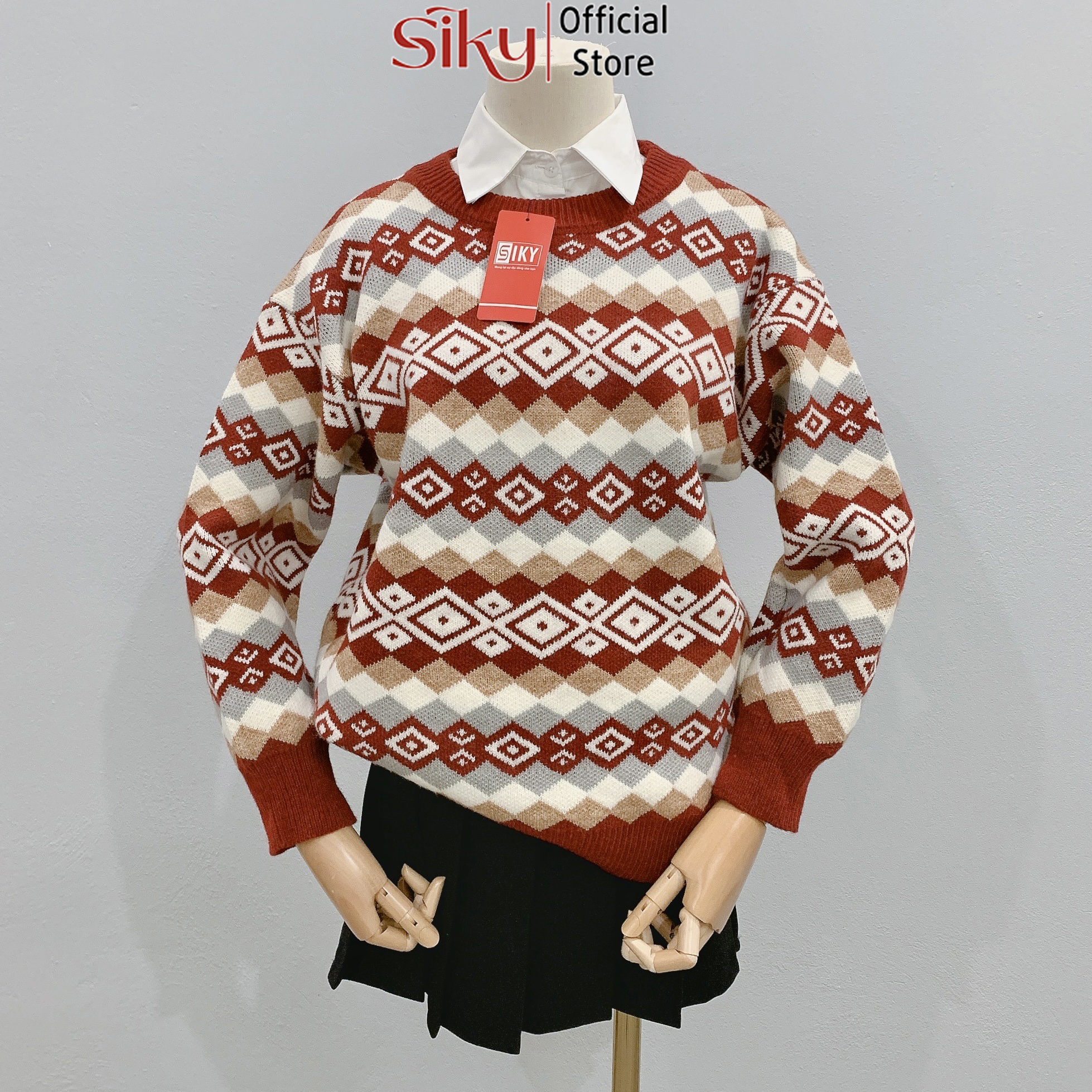 Áo len noel nữ SIKY - len giáng sinh họa tiết boho - AL08