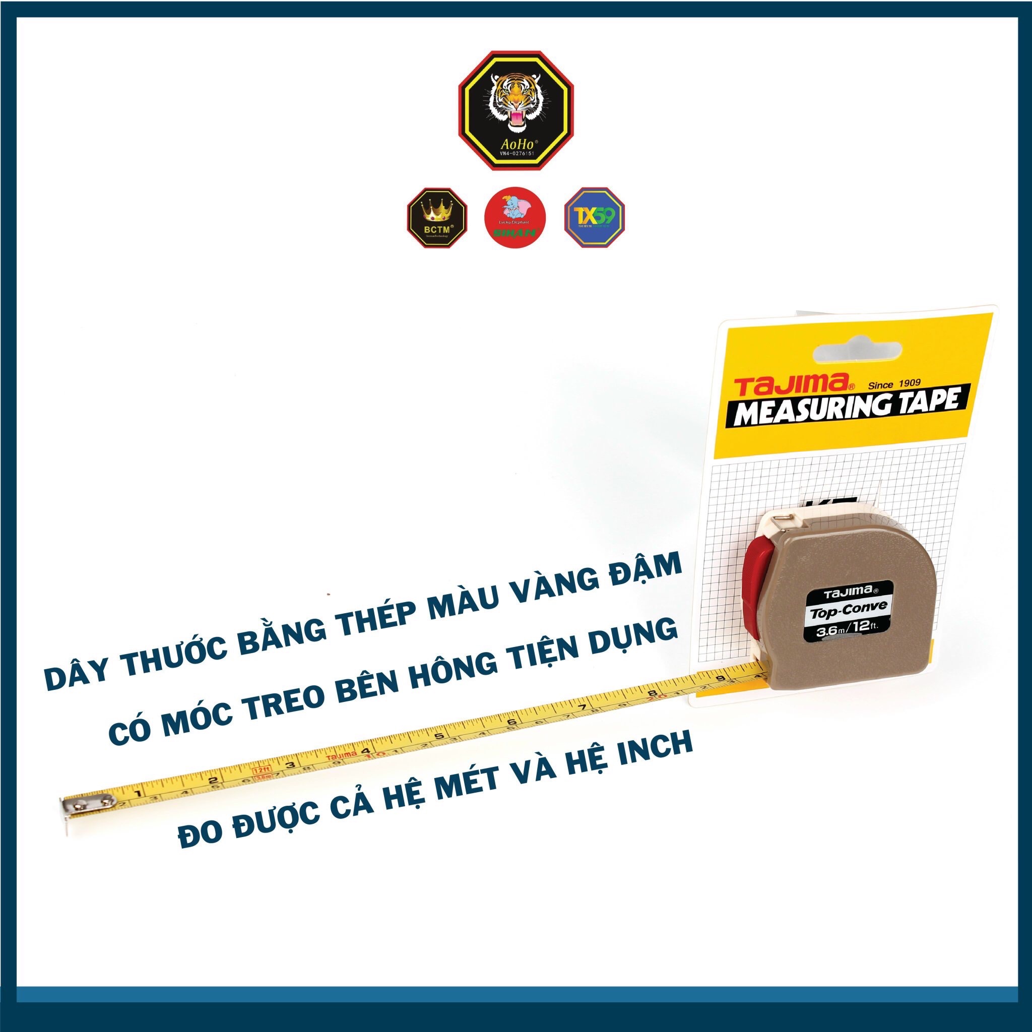 Thước dây TAJIMA 2M/3M6/5M - THƯỚC ĐO GỖ - HÀNG CHUẨN