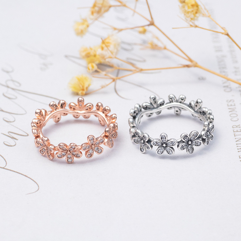 Nhẫn bạc nữ LAMY Stone Attach Chrysanthemum Ring 8044RG - Bạc cao cấp S925 ALE
