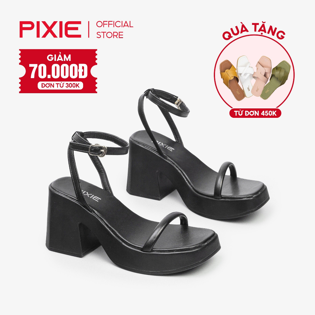 Giày sandal cao gót đúp 8cm quai mảnh pixie e194