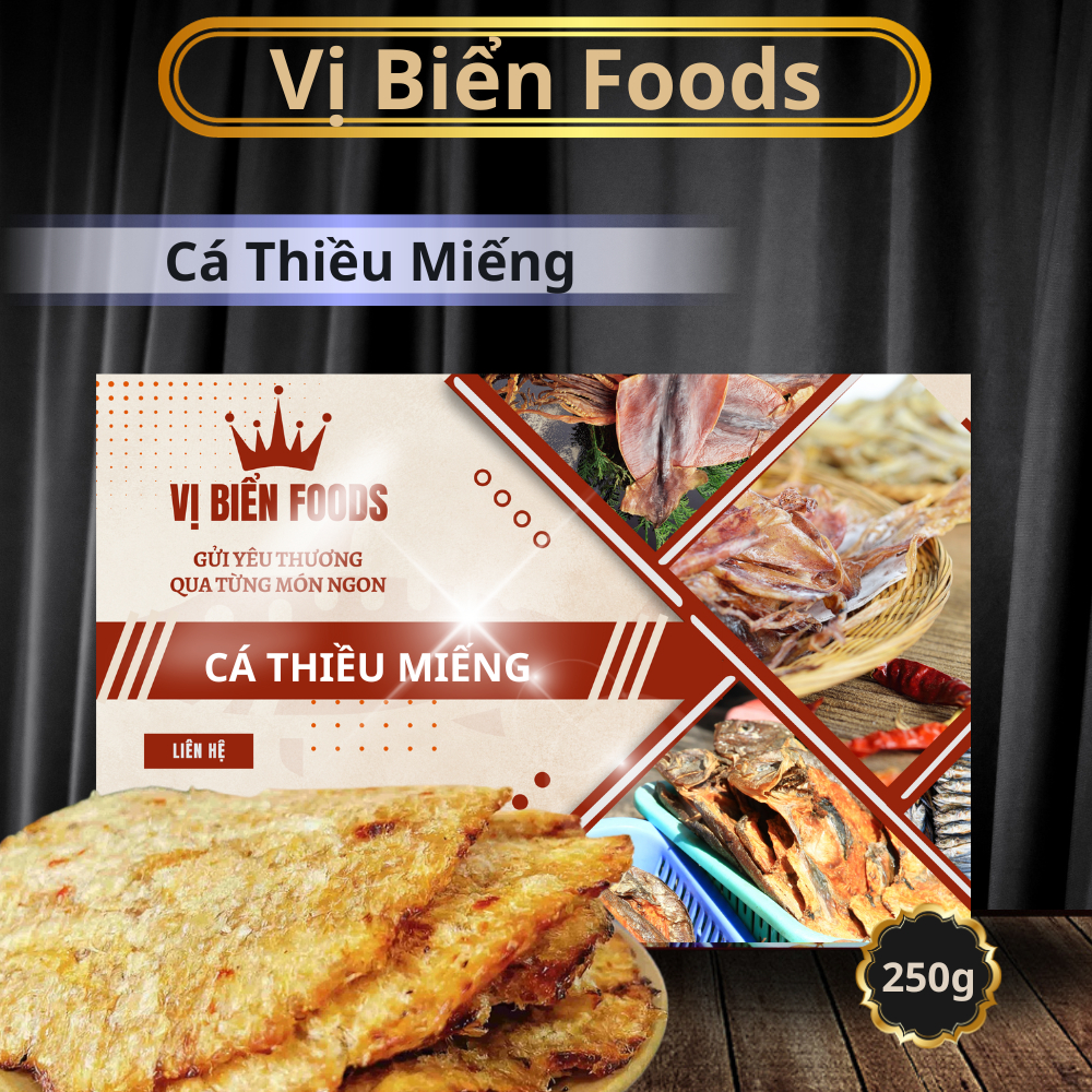 Cá thiều miếng, Cá thiều tẩm gia vị Vị Biển 250gr Hút Chân Không quà tặng Xuất Ngoại, cá thiều tẩm, khô cá thiều miếng, khô cá thiều ăn liền