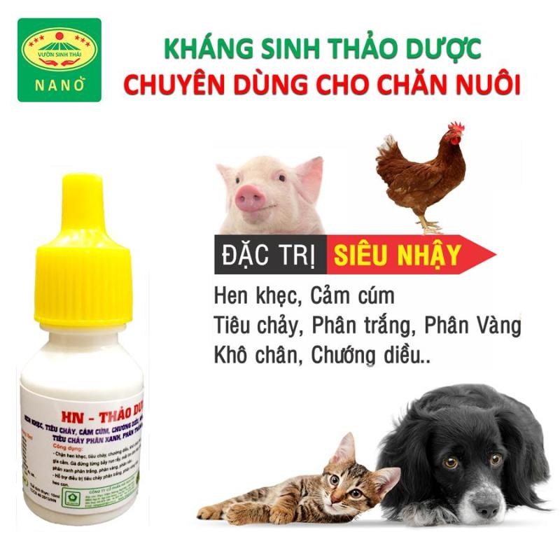 HN Kháng sinh Thảo Dược phòng và đặc trị Cực Nhậy bệnh Hen khẹc, Cảm cúm, Tiêu chảy, Phân trắng, Phân vàng, Khô chân, Chướng diều cho vật nuôi như: Gà, Vịt, Heo con, Chó, Mèo..