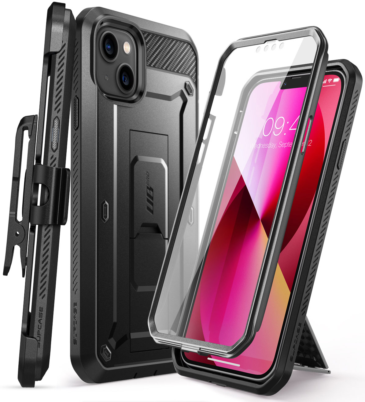 Supcase for iphone 13 case 6.1" ub pro full-body rugged holster cover with built-in screen protector & kickstand
