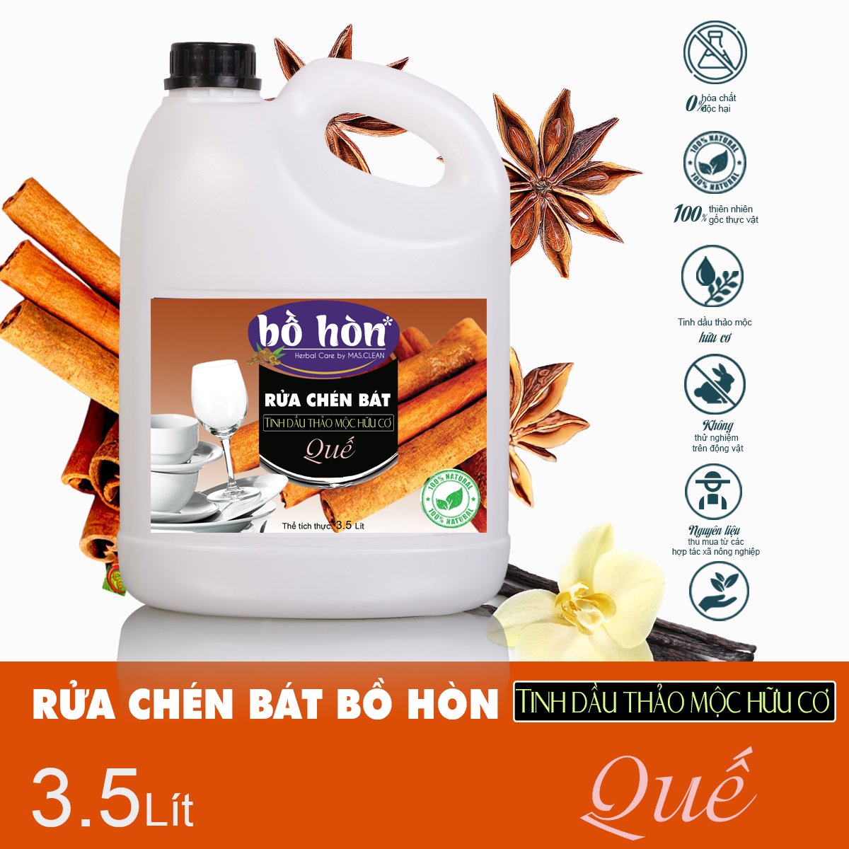 Nước rửa chén hữu cơ Bồ Hòn Mas.Clean - can 3.5L