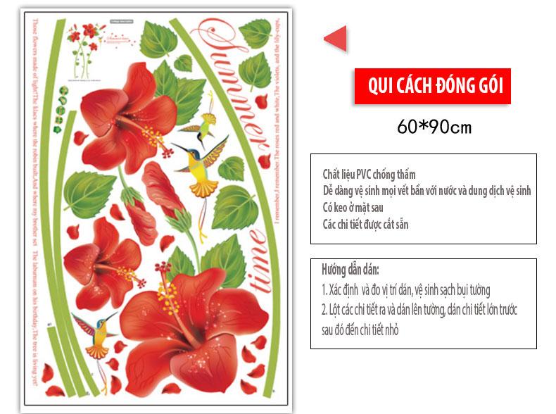 Decal trang dán tường Hoa Dâm Bụt đỏ SK9069