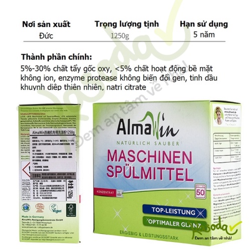 Bột rửa bát chén Almawin dùng cho máy rửa bát mẫu dùng thử 300gram