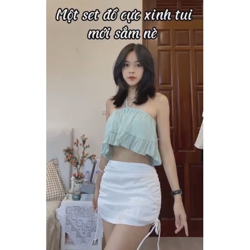 Chân váy lụa ôm dây rút có quần trong [Shi.Lingerie]
