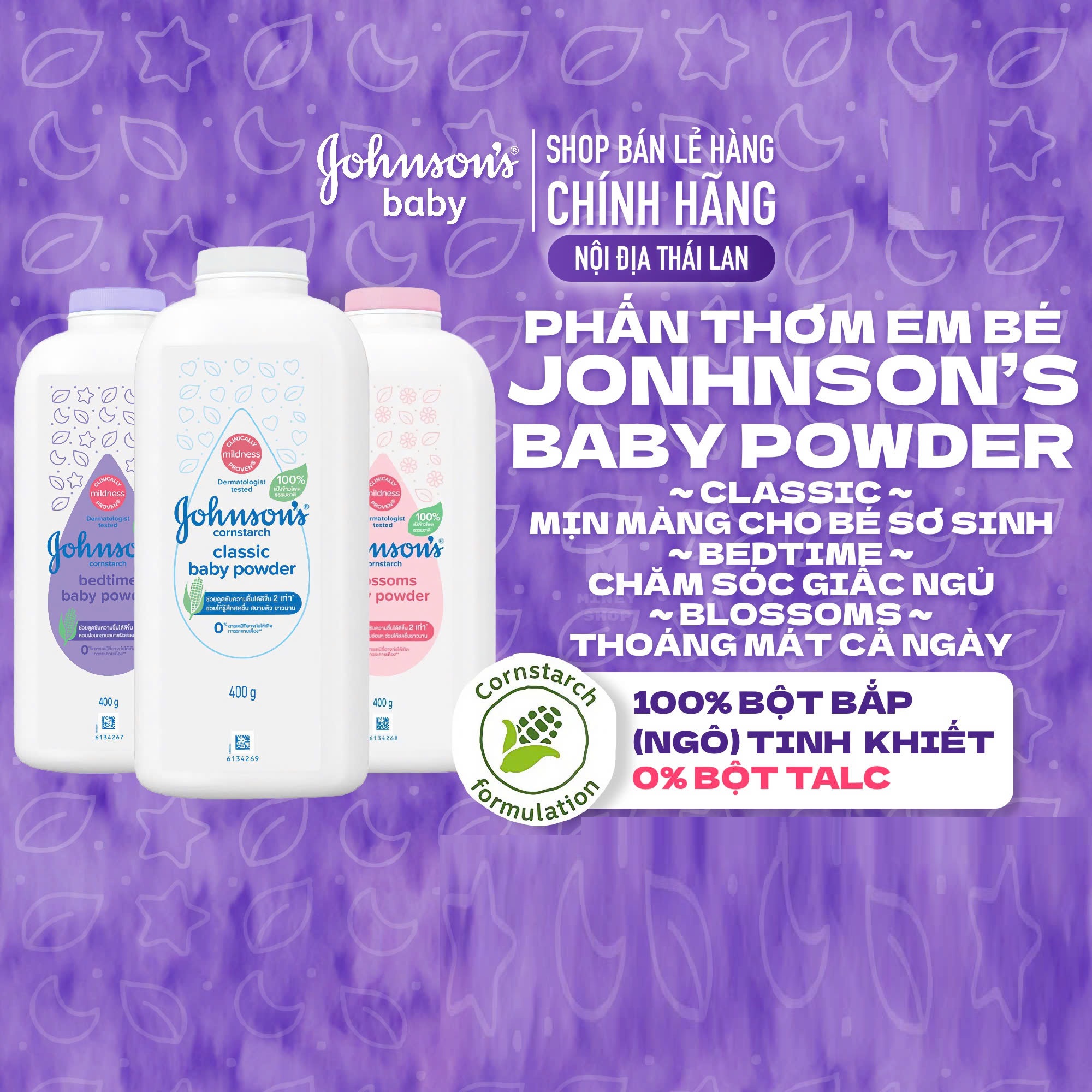 Phấn Johnson Baby Phấn rôm sẩy Thái Lan 50g 100g 200g 400g
