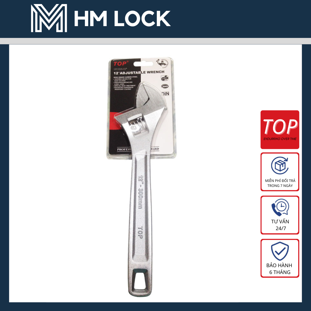 Mỏ lết top 6", 8", 10", 12", 15", 18", 24" inch - thép cr-v siêu cứng không gỉ cao cấp - hm lock