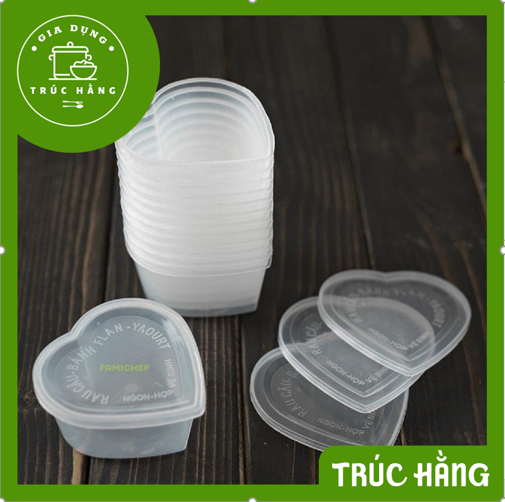 Hũ làm bánh flan - Hũ rau câu trái tim có nắp Vĩnh Trường 90ml