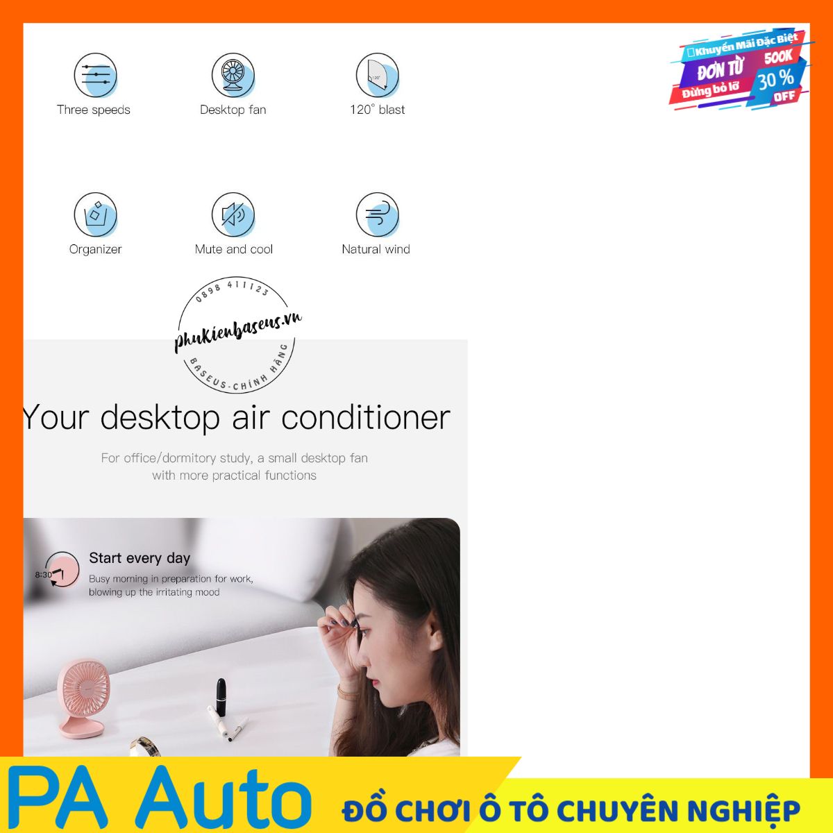 Quạt mini để bàn Baseus Pudding-Shaped Fan (3 tốc độ - Air Cooling Fan Clip Desk Fan)
