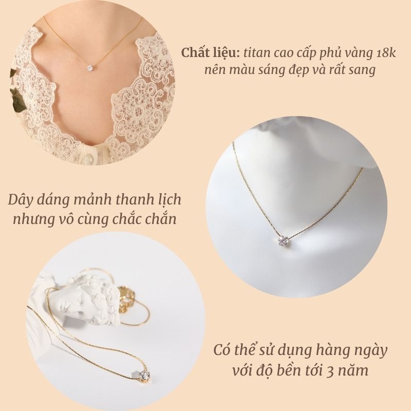 [Hoàn Tiền 20%] Dây chuyền titan basic mặt đá tròn mini mạ vàng 14k [ KHÔNG ĐEN GỈ ] Her Accessories CT9