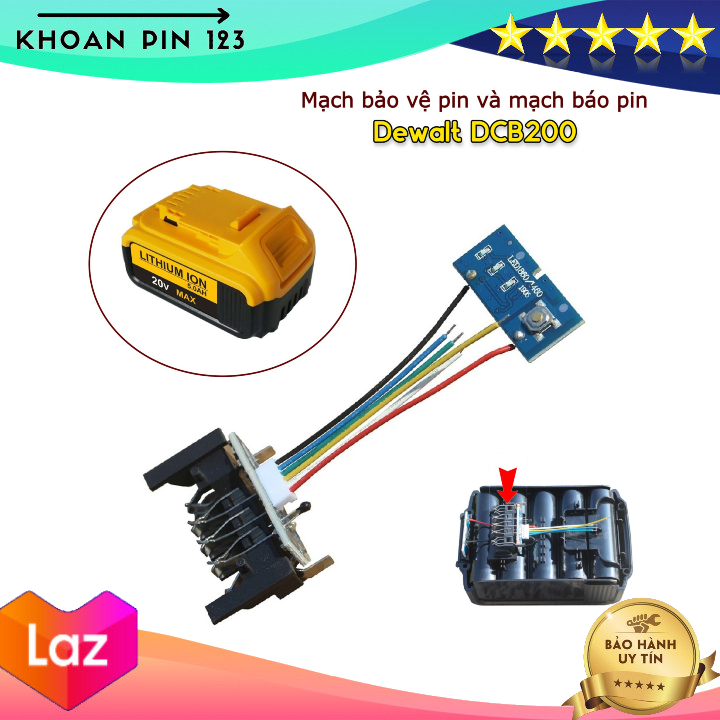 Mạch sạc bảo vệ pin và mạch báo pin thay thế cho pin Dewalt DCB200 18v/20v
