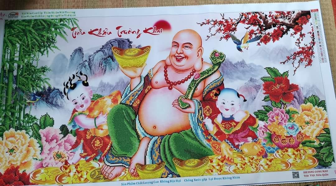Tranh đính đá Phật Di Lặc - kích thước 120x65cm (chưa đính đá)