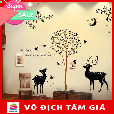 Decal dán tường Tranh dán tường Đôi Nai dưới ánh trăng ay9055-sk9081