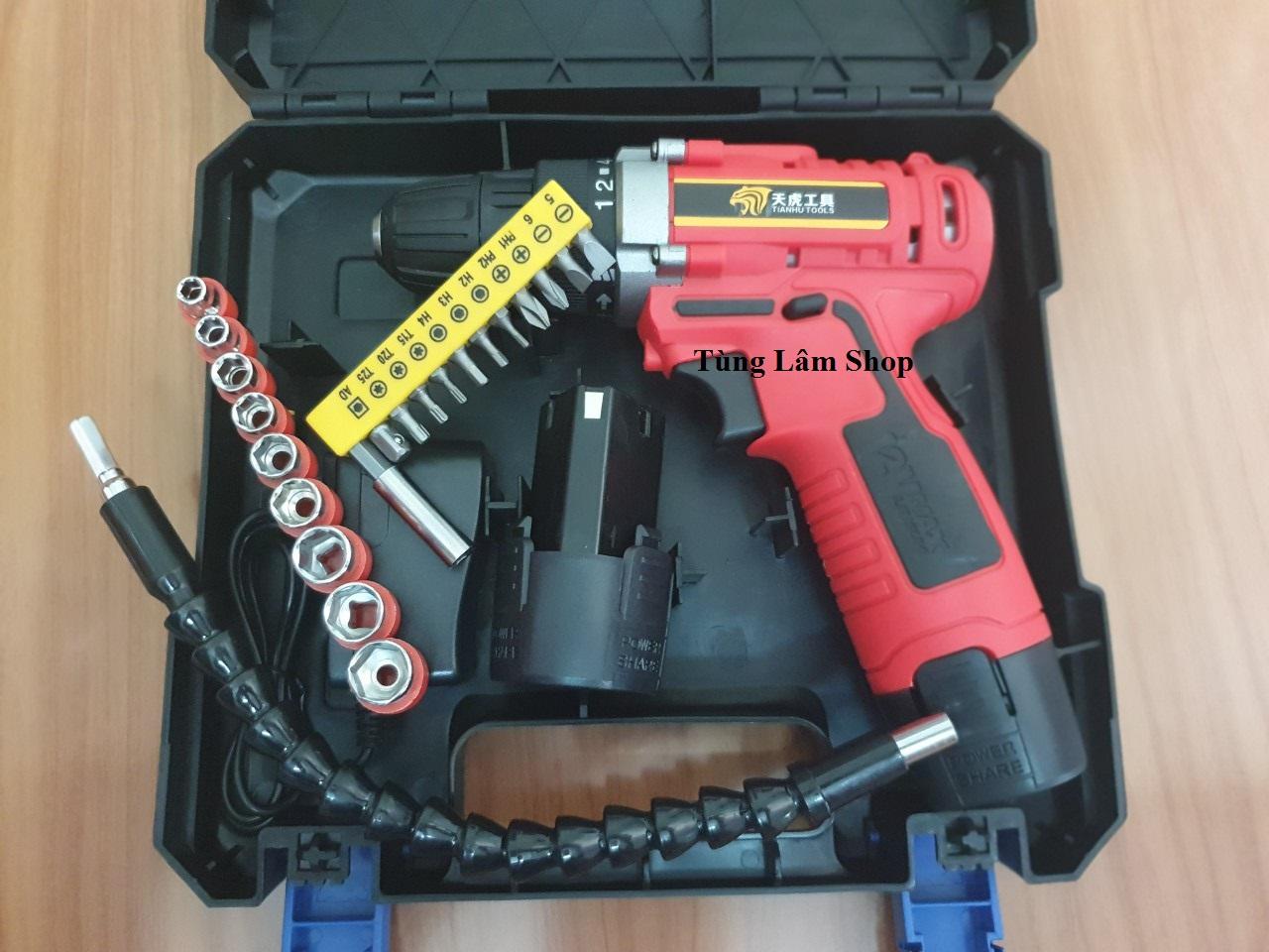 Bộ máy khoan bắt vít chạy pin 12v gồm 9 đầu vặn ốc 10 đầu vít và 1 dây nối dài cho máy khoan máy 2 pin 2 tốc độ