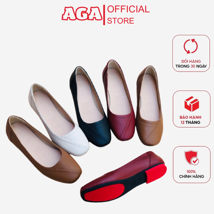 Giày Búp Bê Nữ Da Thật Êm Chân Mũi Vuông AGA A003