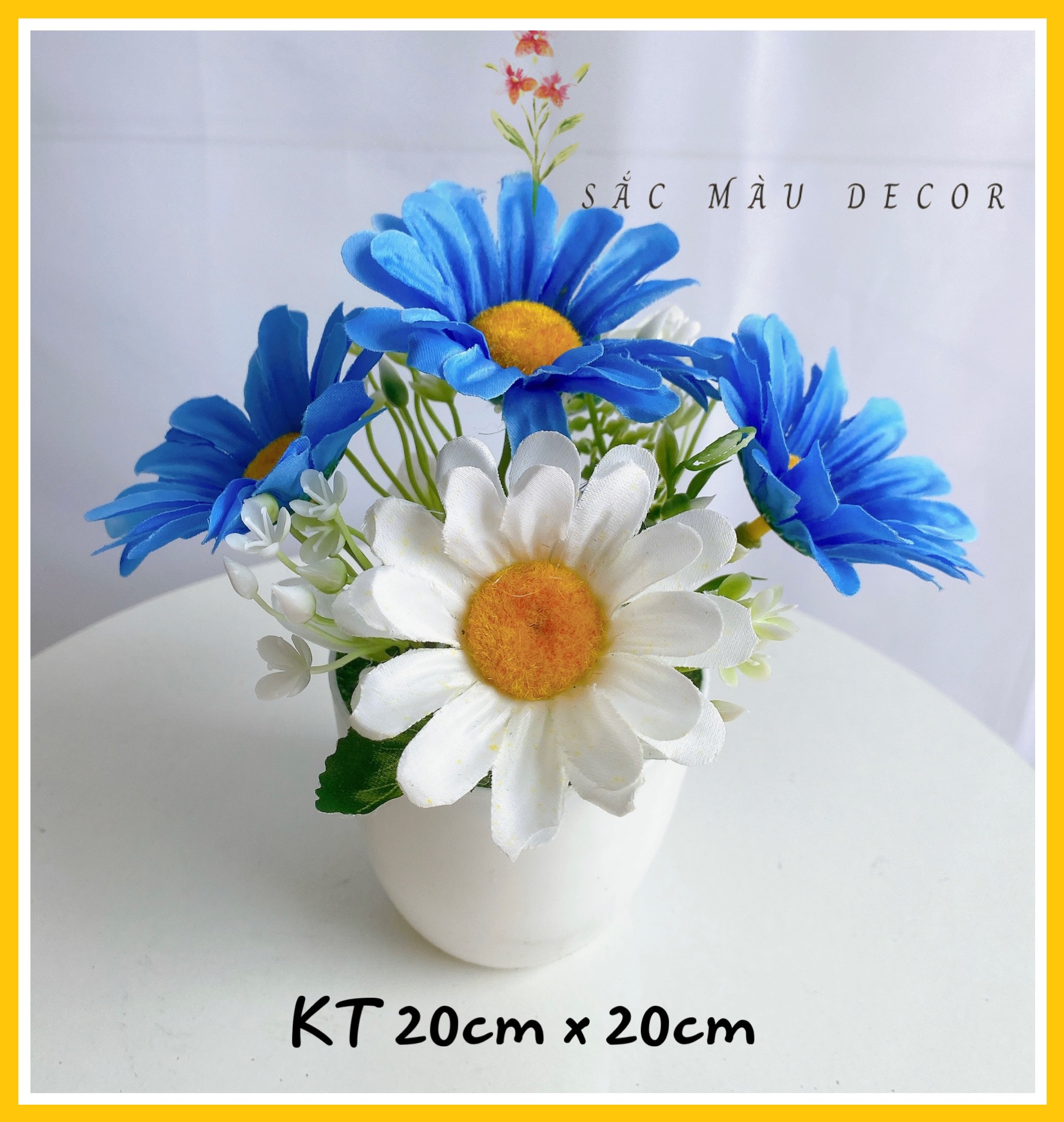 Chậu hoa cúc họa mi giả, hoa giả trang trí decor phòng, hoa giả cắm sẵn, hoa lụa, hoa giả trang trí để bàn, hoa giả treo tường ms 04 - Sắc màu decor