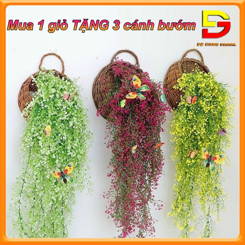 Giỏ Hoa Treo Tường TẶNG CÁNH BƯỚM 3D VÀ MÓC TREO -Giỏ Chùm Cỏ Giả Treo Tường Trang Trí Tuyệt Đẹp DG-26