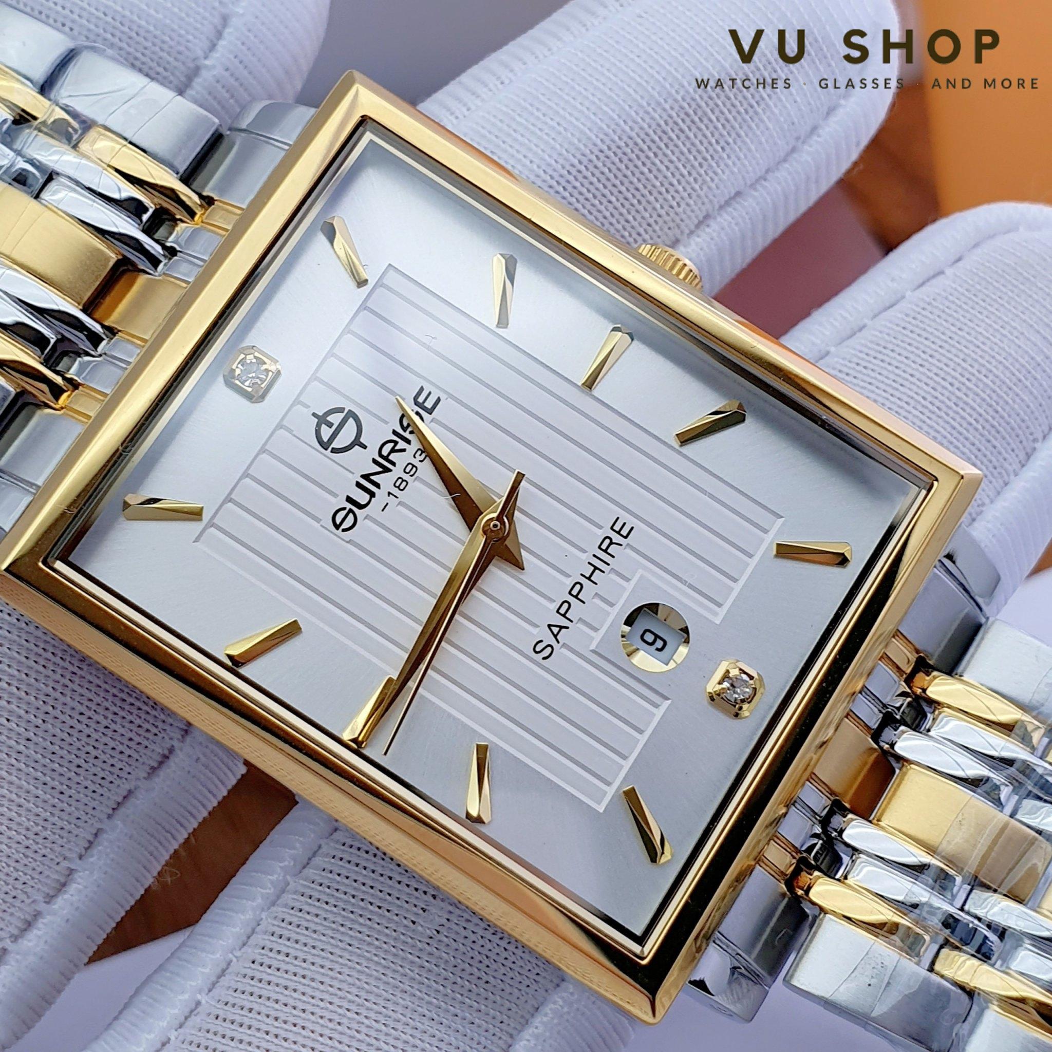 Đồng hồ đôi Sunrise 1190SA Mặt vuông Kính Sapphire Chính hãng