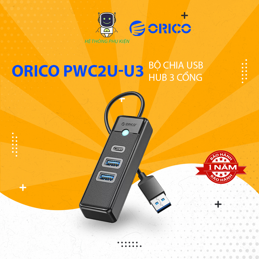 Bộ chia/ hub usb 3 cổng usb 3.0 orico pwc2u-u3-015 - hàng chính hãng