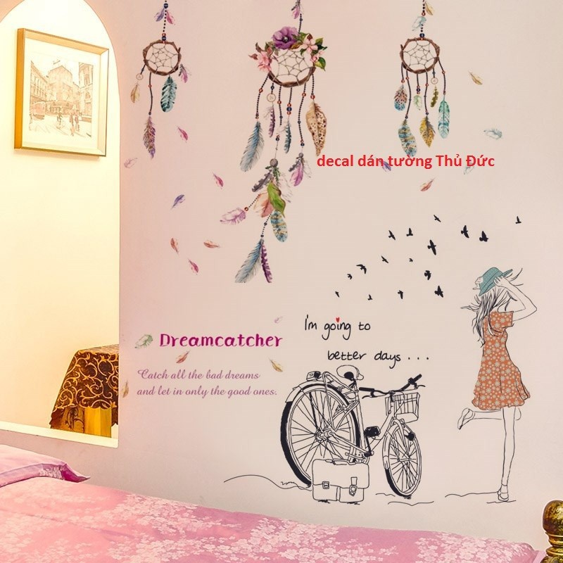 [HCM]DECAL DÁN TƯỜNG CHUÔNG GIÓ VÀ CÔ GÁI XE ĐẠP