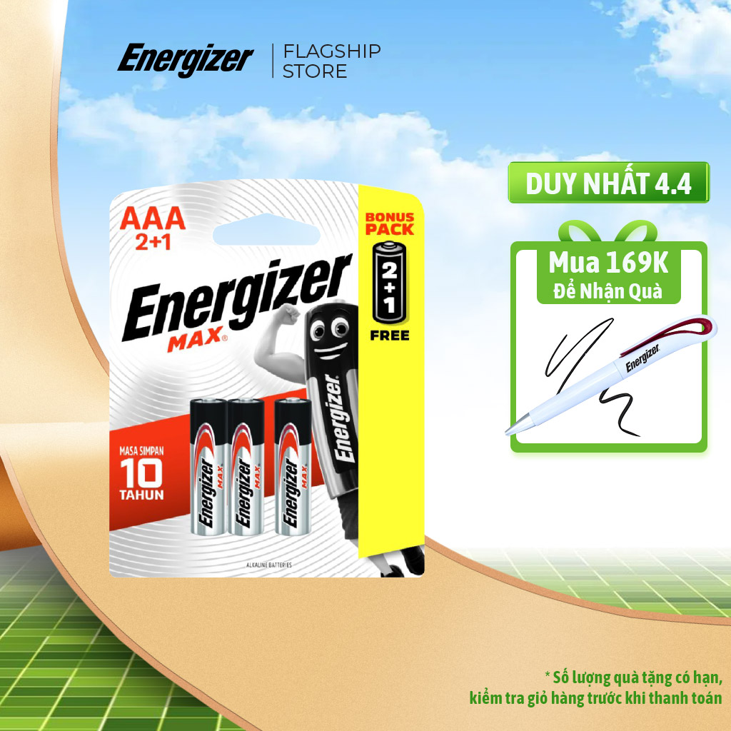 Pin AAA Energizer Max E92 BP2+1 - Vỉ 2 Tặng 1