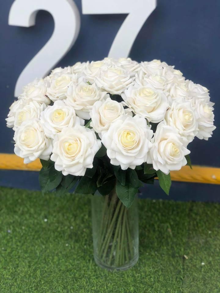 Hoa giả - Hoa hồng nhung Lụa cành 1 bông to siêu đẹp 8cm Rose-101