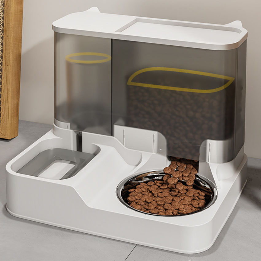 Food bowl for dog cat automatic two compartment dry and wet riếng, water tray, automatic Feed for dog cat with storage large