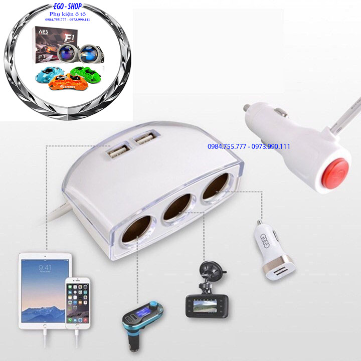 BỘ CHIA TẨU SẠC Ô TÔ 3 LỖ + 2 USB