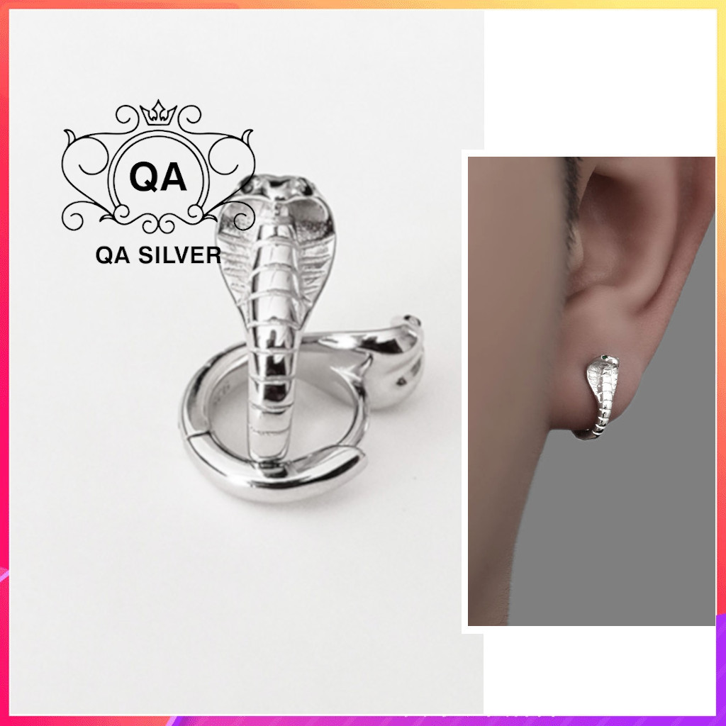 Khuyên tai bạc 925 mặt rắn hổ mang bông tròn nam nữ kẹp vành S925 COBRA QA SILVER Earrings EA231204