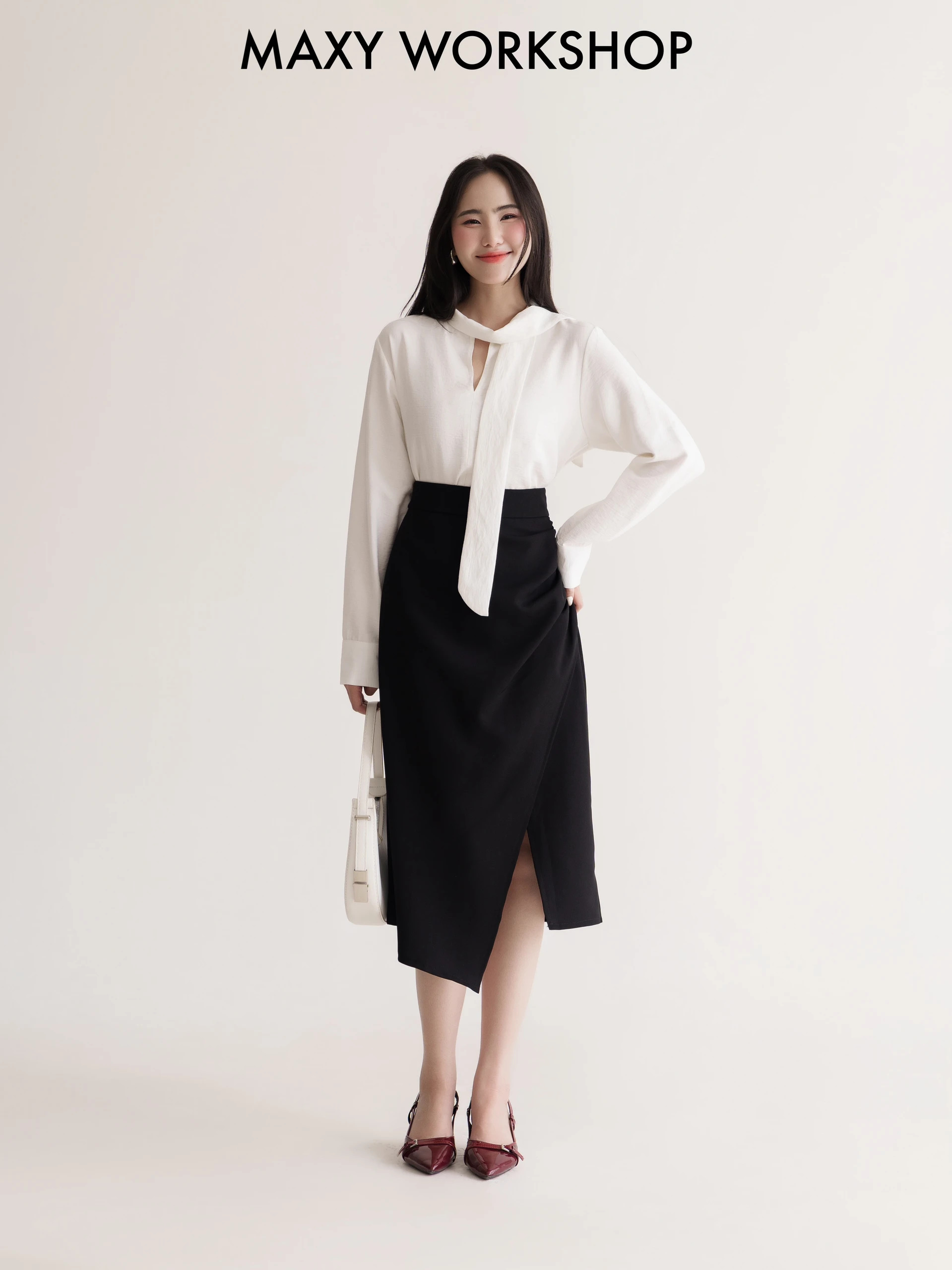 Chân váy dài xếp nếp bên hông Draped Side Skirt Maxy Workshop